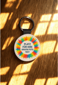 Schlüsselanhänger „Rund“ (85x55x4 mm, Druckfläche Ø 55 mm)