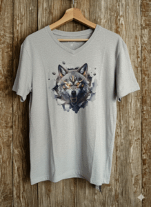 T-Shirt „Wolf“ – Grau, M, V-Neck